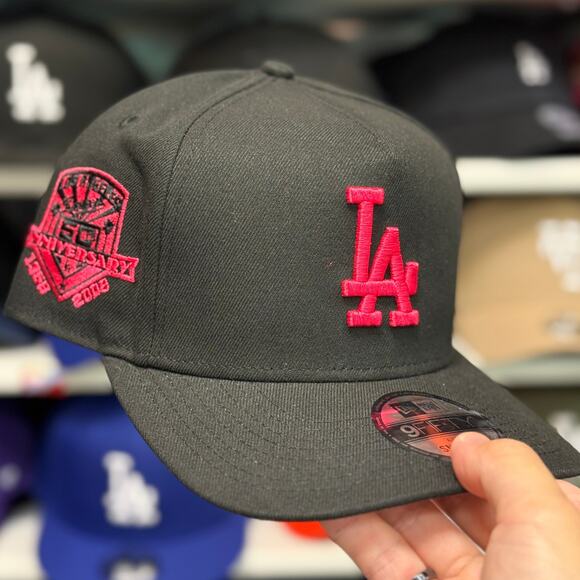 New Era LA Dodgers '50th Anniversary' A-Frame 9FIFTY Snapback Black-Pink - Picture 1 of 4